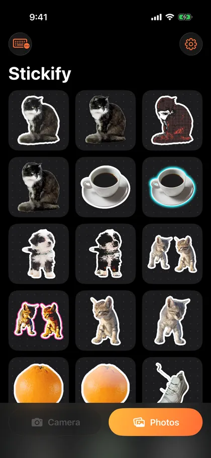 The sticker library in dark mode.